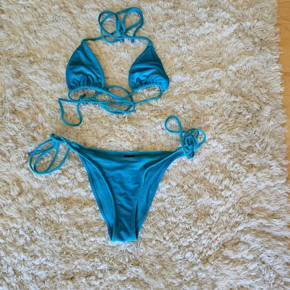 TRIANGL Womens Teal Velvet Bikini Set Size Small - Picture 6 of 6
